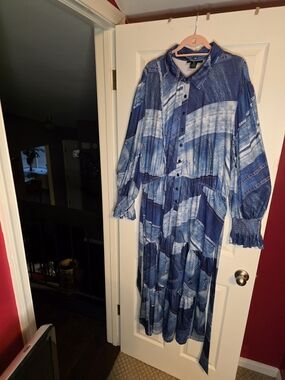 Ashley Stewart Dark Blue Denim-Look Button Top